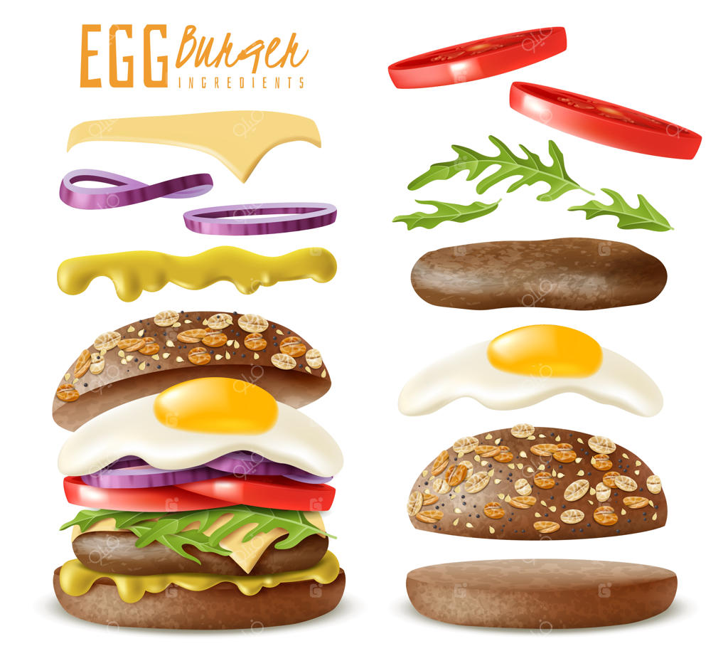 مجموعه عناصر همبرگر تخم‌مرغ واقعی