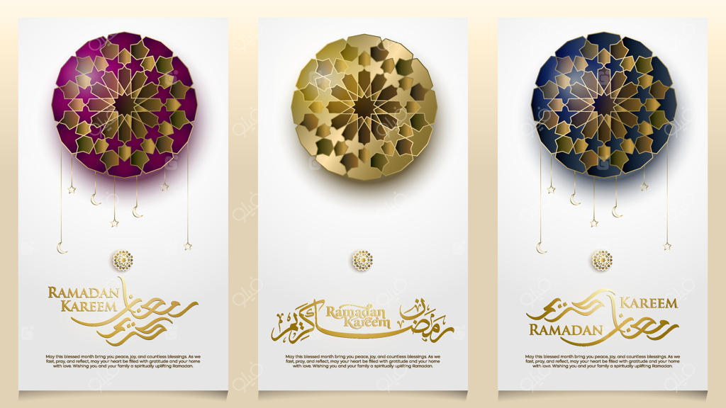 طرح بنر تبریک رمضان کریم با طراحی هندسی طلایی مراکشی