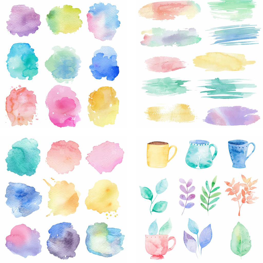 لکه‌های رنگارنگ جوهر و پاشش آبرنگ پاستلی با افکت‌های خلاقانه