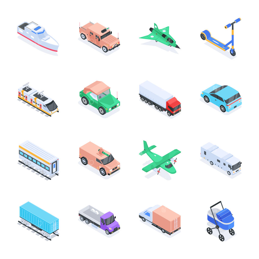 مجموعه آیکون‌های ایزومتریک حمل‌ونقل عمومی