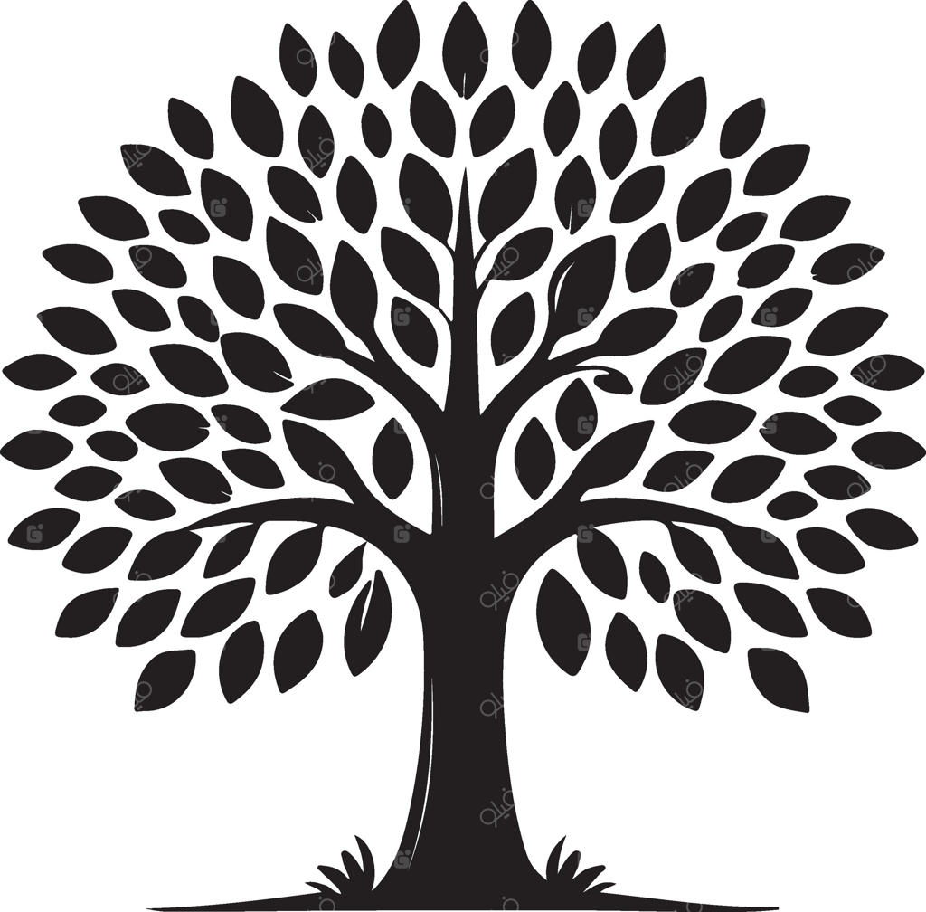 درخت سیاه تزئینی با برگ‌های بیضی و پایه چمنی سفید