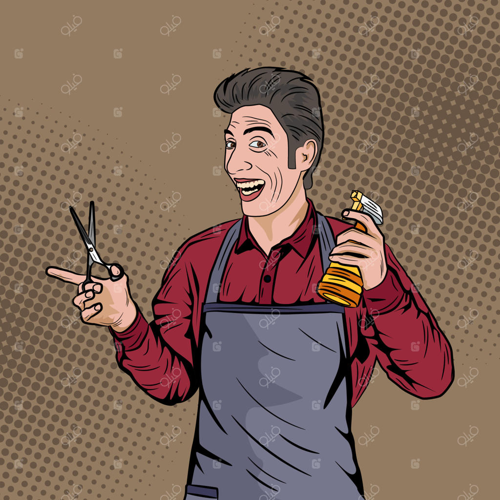 تصویر وکتور مرد آرایشگر هیپستر در سبک پاپ‌آرت