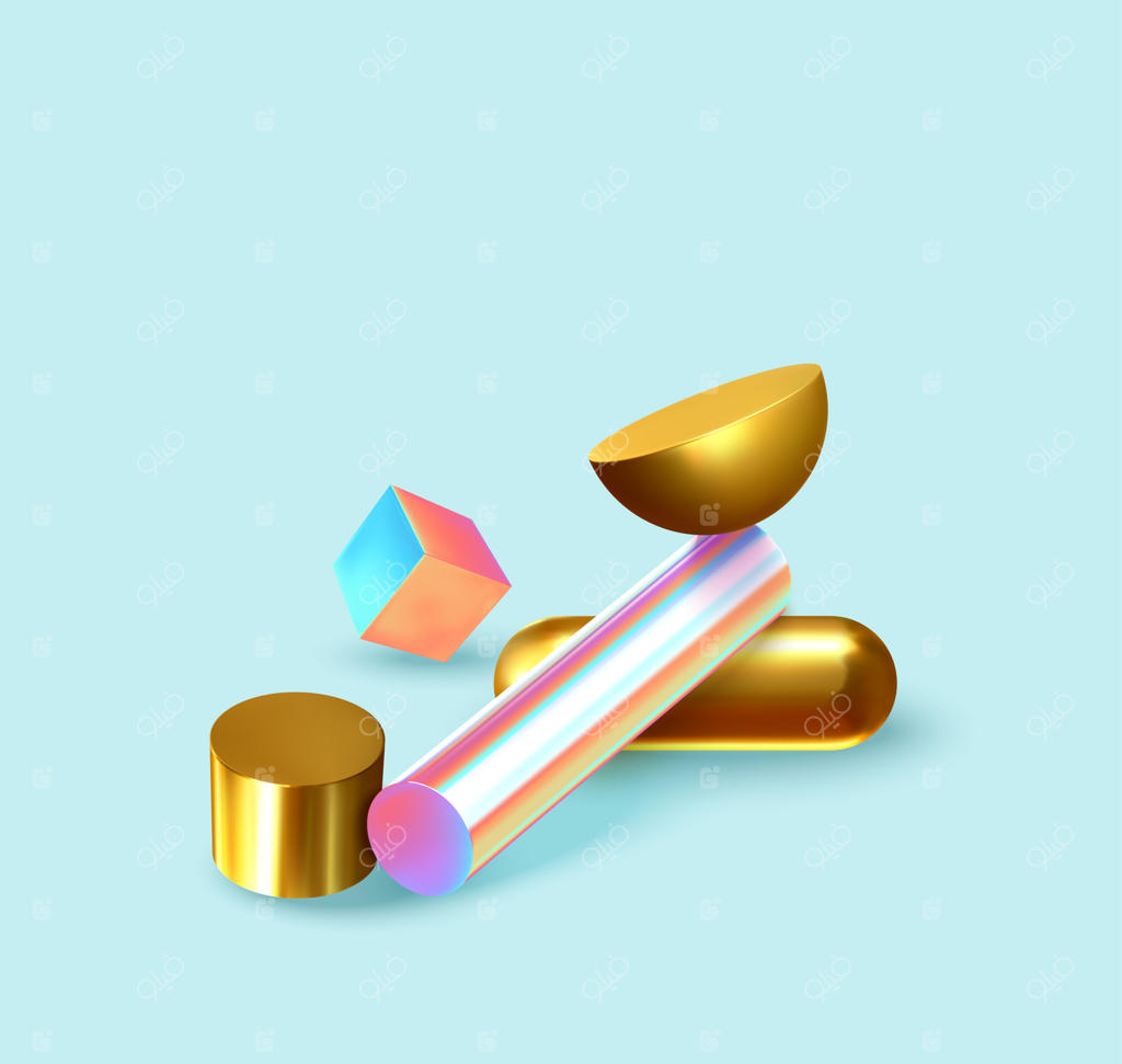 پس‌زمینه‌ای انتزاعی با اشکال سه‌بعدی: طراحی پوستر خلاقانه و هنر مینیمال. الگوی هندسی و عناصر طراحی ایزومتریک. تصویرسازی برداری