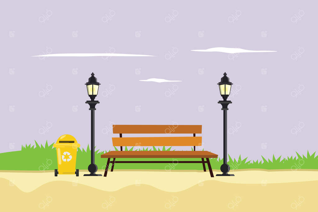 باغ با صندلی نشیمن. مفهوم نیمکت پارک. تصویر تخت و رنگی مجزا