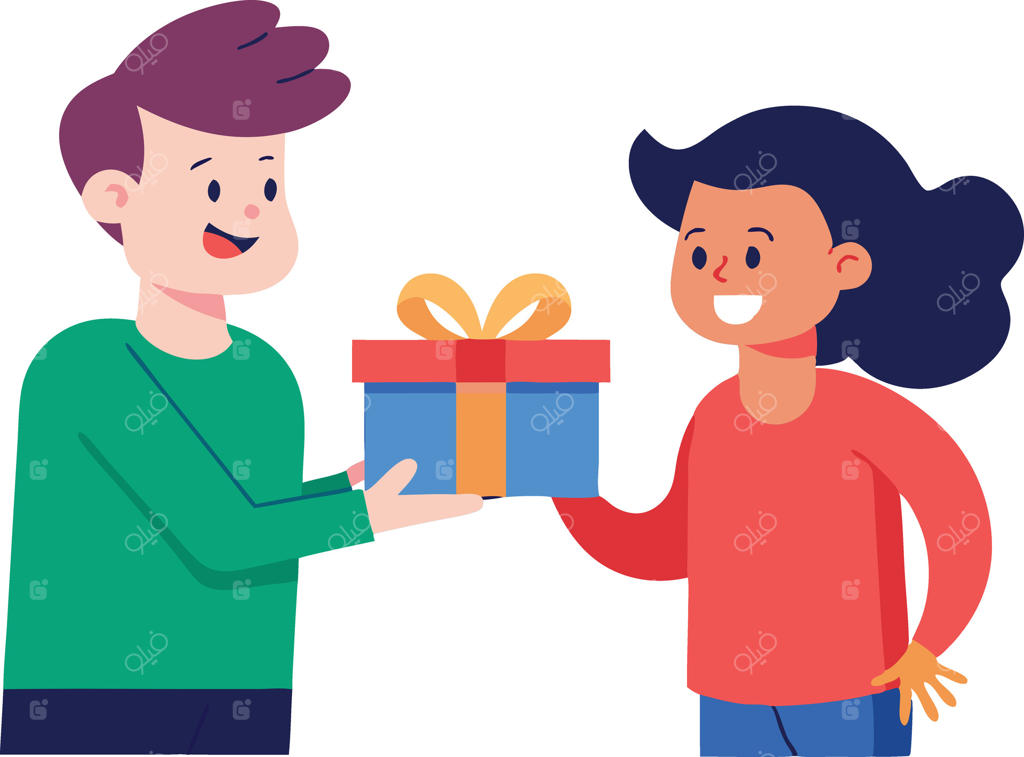 دو دوست خوشحال در حال تبادل هدیه