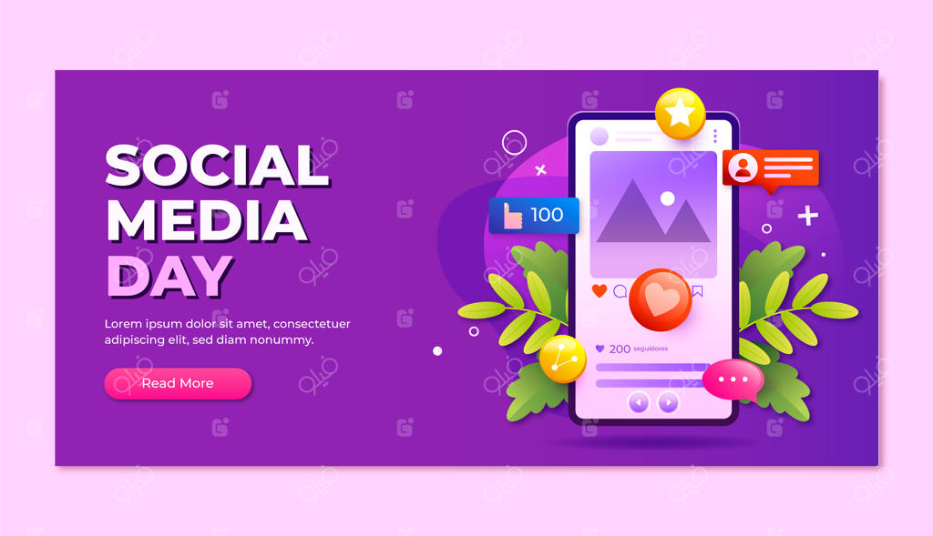 الگوی بنر افقی برای جشن روز رسانه‌های اجتماعی
