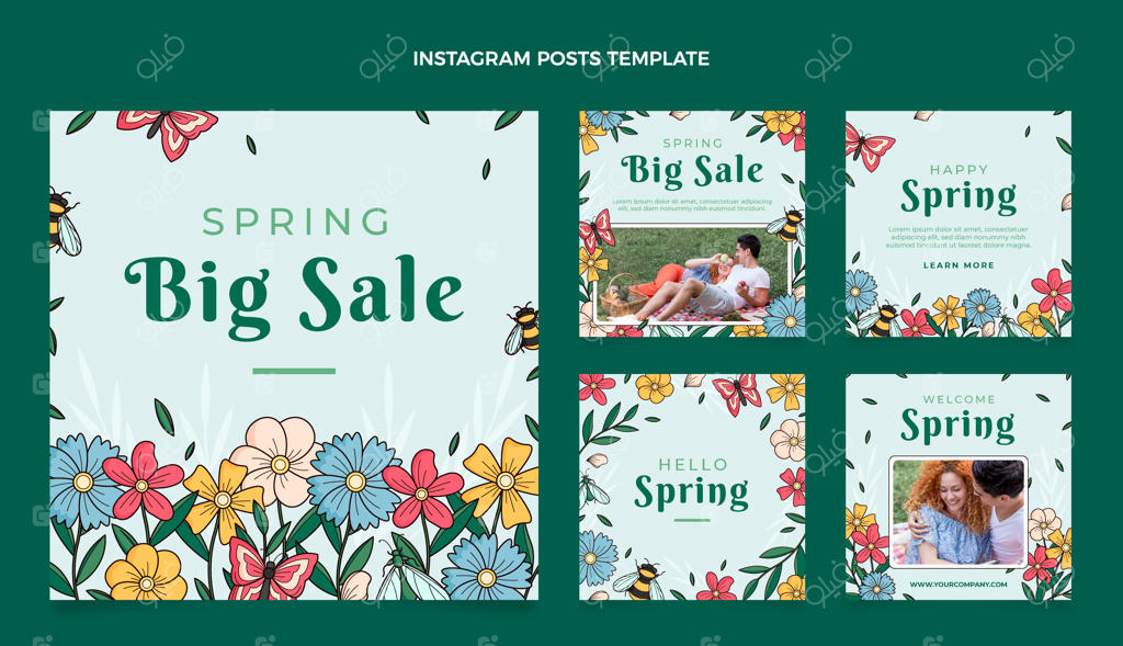 مجموعه‌ای از پست‌های اینستاگرام با طراحی دستی بهاری