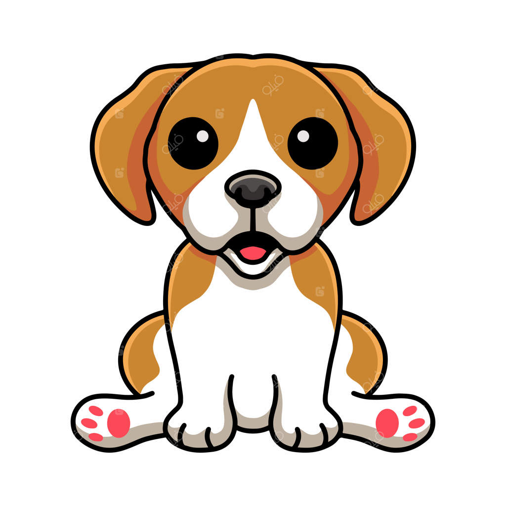 کارتون بامزه سگ بیگل کوچک در حال نشستن