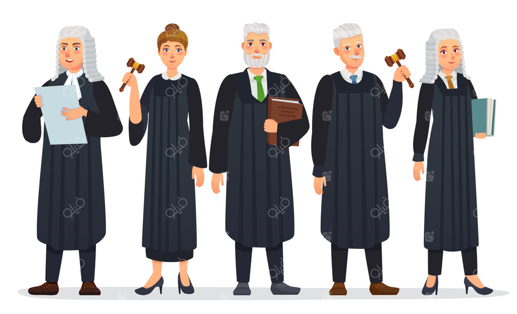 تیم قضات؛ قاضی با ردای مشکی، عوامل دادگاه و کارکنان دادگستری