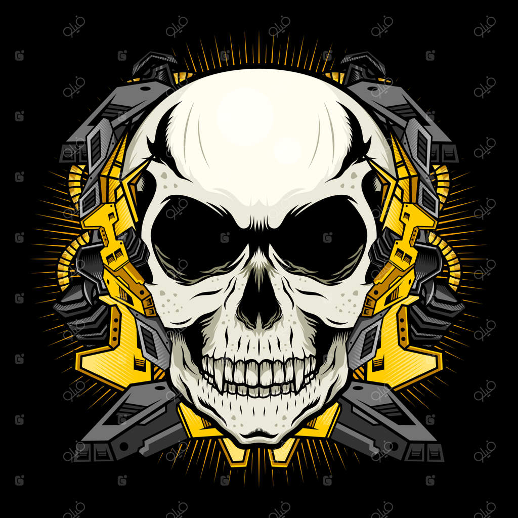 جمجمه مکانیکی با زره طلایی - مفهوم تصویرسازی دقیق وکتور