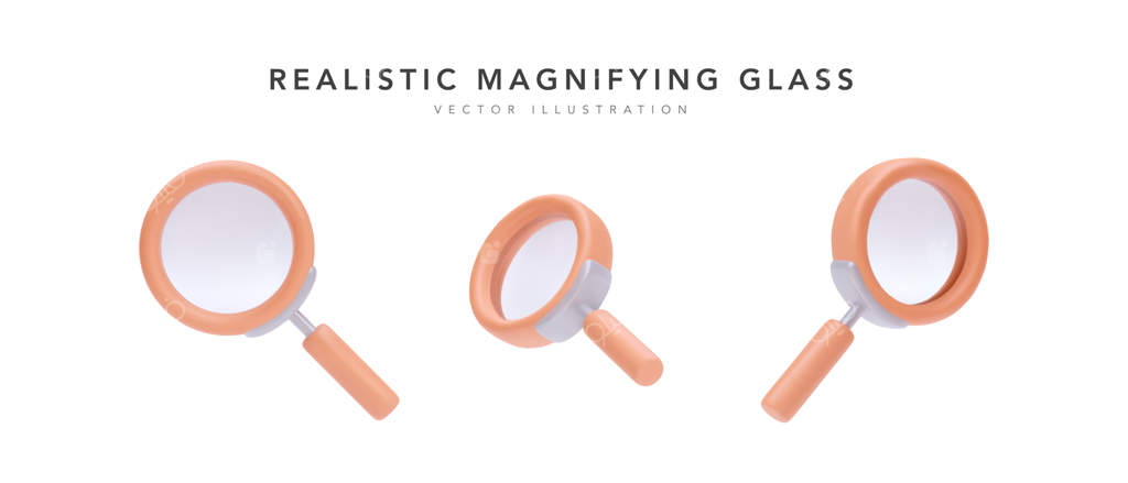 مجموعه‌ای از ذره‌بین‌های واقعی در پس‌زمینه سفید - تصویر وکتور