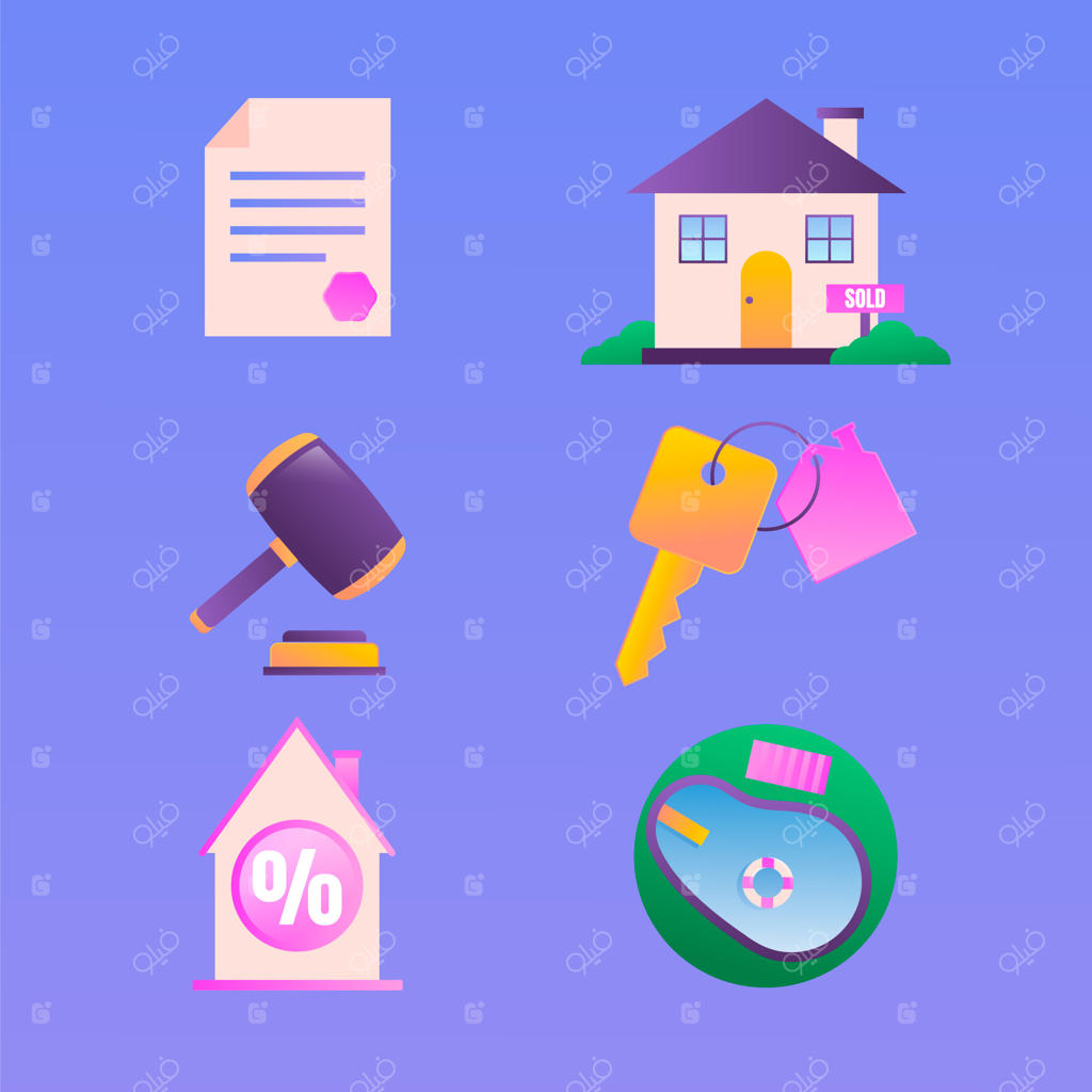 مجموعه عناصر طراحی املاک با تنوع رنگی