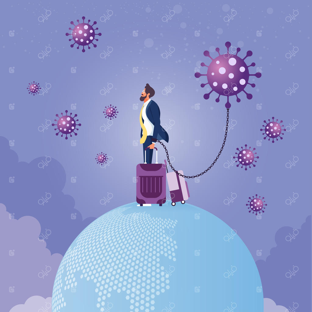 تاجر در حال حرکت با چمدان در فرودگاه