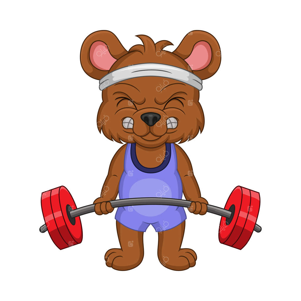 کارتون خرس بامزه با هالتر در دست