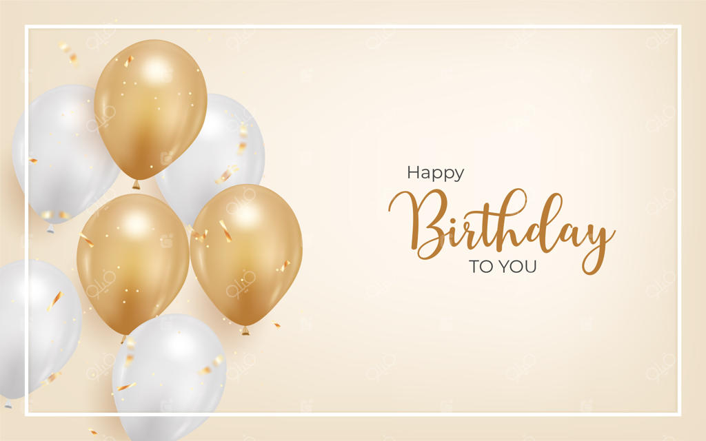 زمینه تولدت مبارک با بادکنک‌های واقعی و کاغذ رنگی طلایی