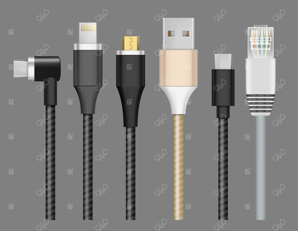 اتصال‌ دهنده واقعی: کابل شارژ و اتصال دستگاه‌ها، سیم موبایل، لایتنینگ و USB Type-C.