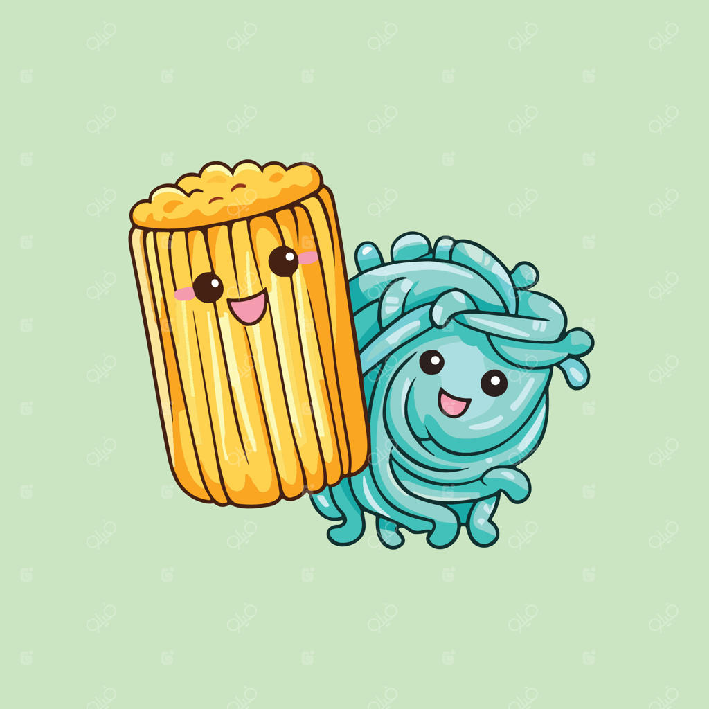 تصویرسازی هنری از پاستا با رنگ‌های جذاب و بامزه برای منو، پوستر و وب‌سایت