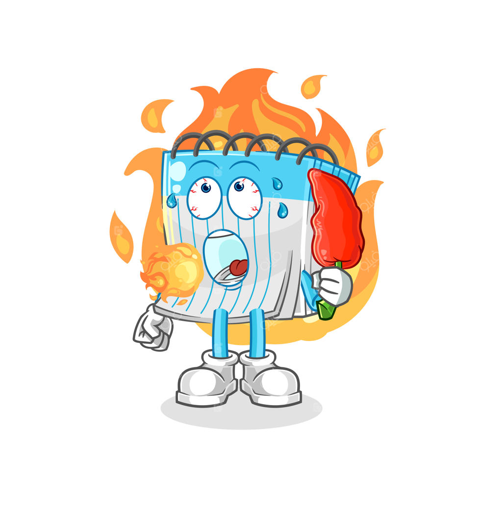 وکتور کاراکتر کارتونی دفترچه در حال خوردن فلفل تند