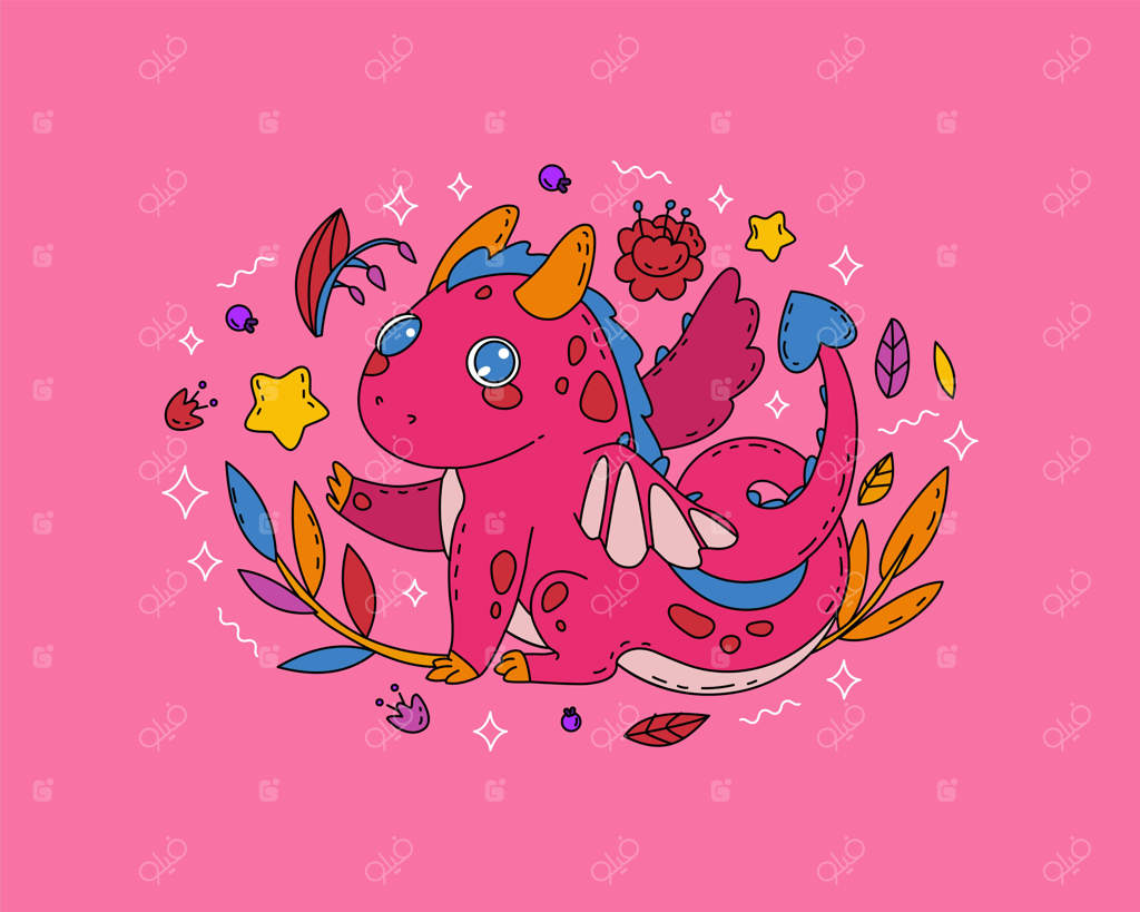 ترکیب بیضی با عناصر طبیعی تزیینی و نماد سال نو چینی ۲۰۲۴، اژدها کاراکتری بامزه برای طراحی لباس کودکان و اقلام دکوراسیون داخلی وکتور