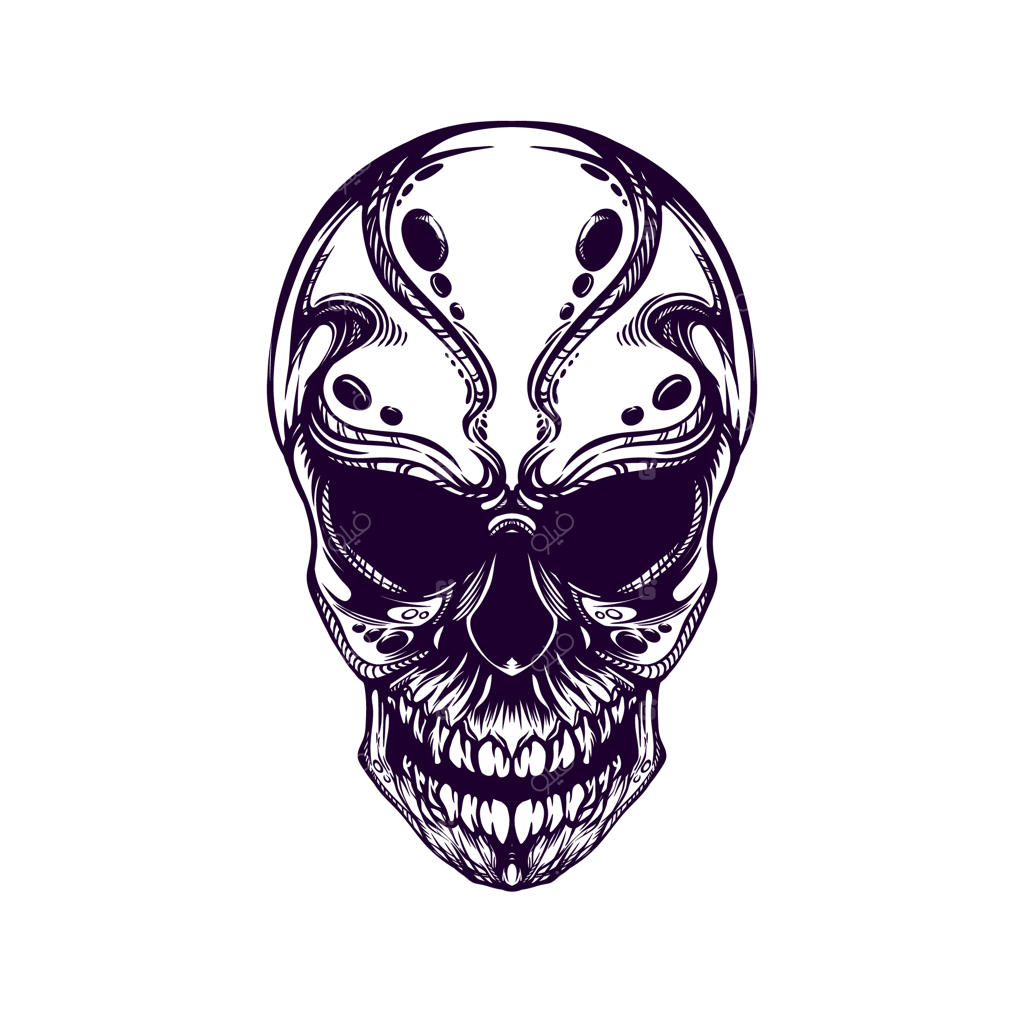 طرح تتو جمجمه ترایبال سیاه و سفید با نقش‌های تزئینی