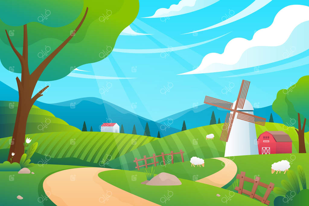 طرح مفهومی نقاشی منظره روستایی