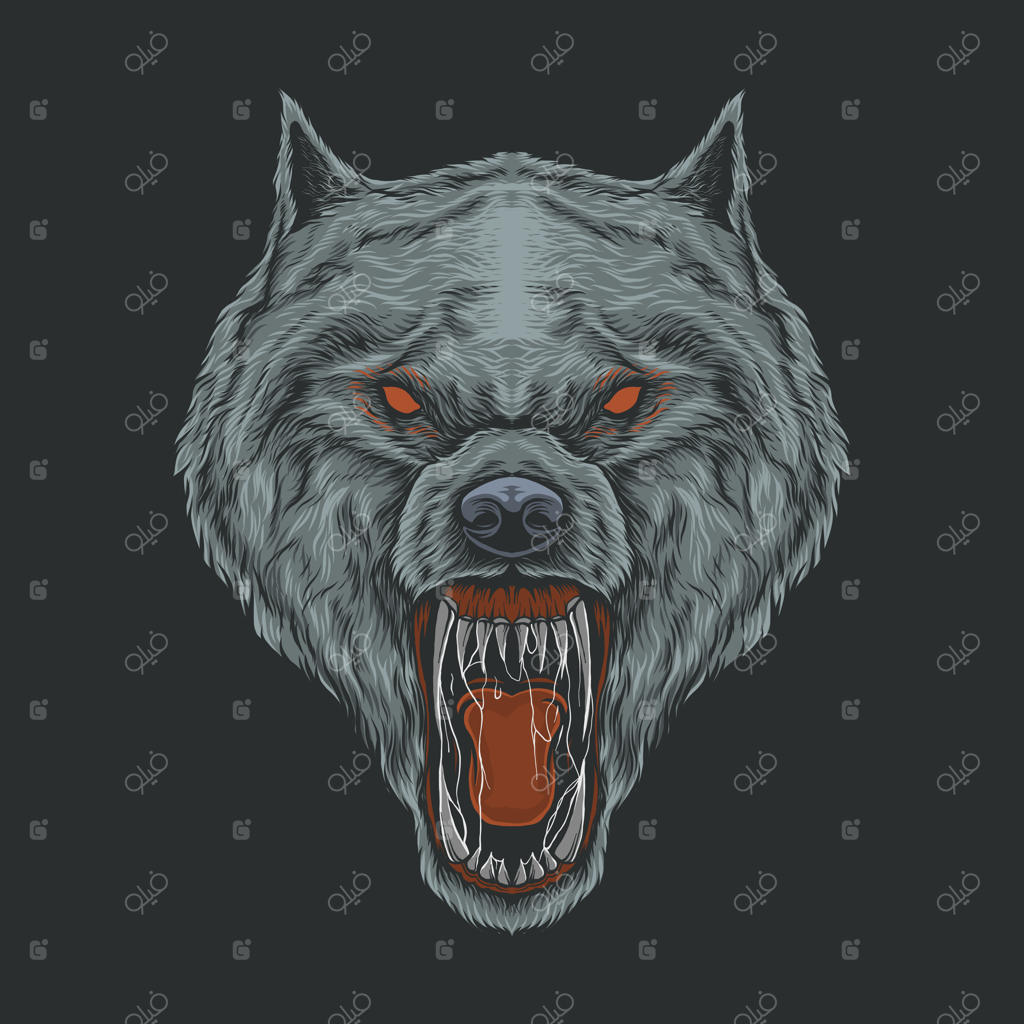 طراحی دستی نقاشی گرگ عصبانی با سبک قدیمی