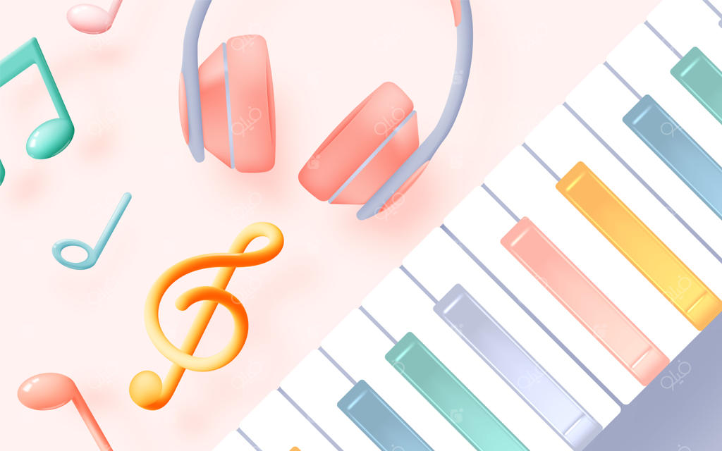 آیکون سه‌بعدی واقع‌گرایانه نُت‌های موسیقی و ملودی