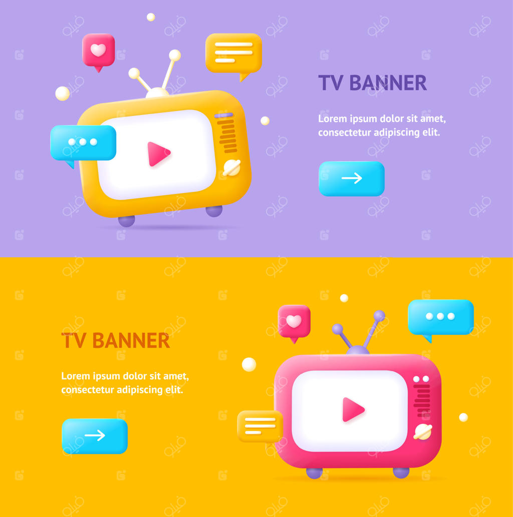مجموعه بنر افقی تلویزیون سه‌بعدی. وکتور