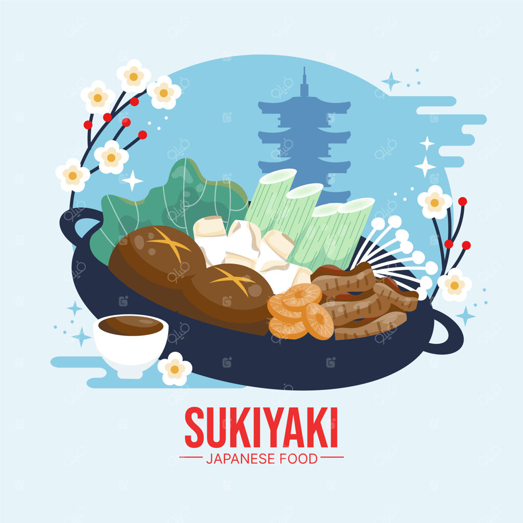 قالب طراحی دستی غذای ژاپنی به سبک تخت