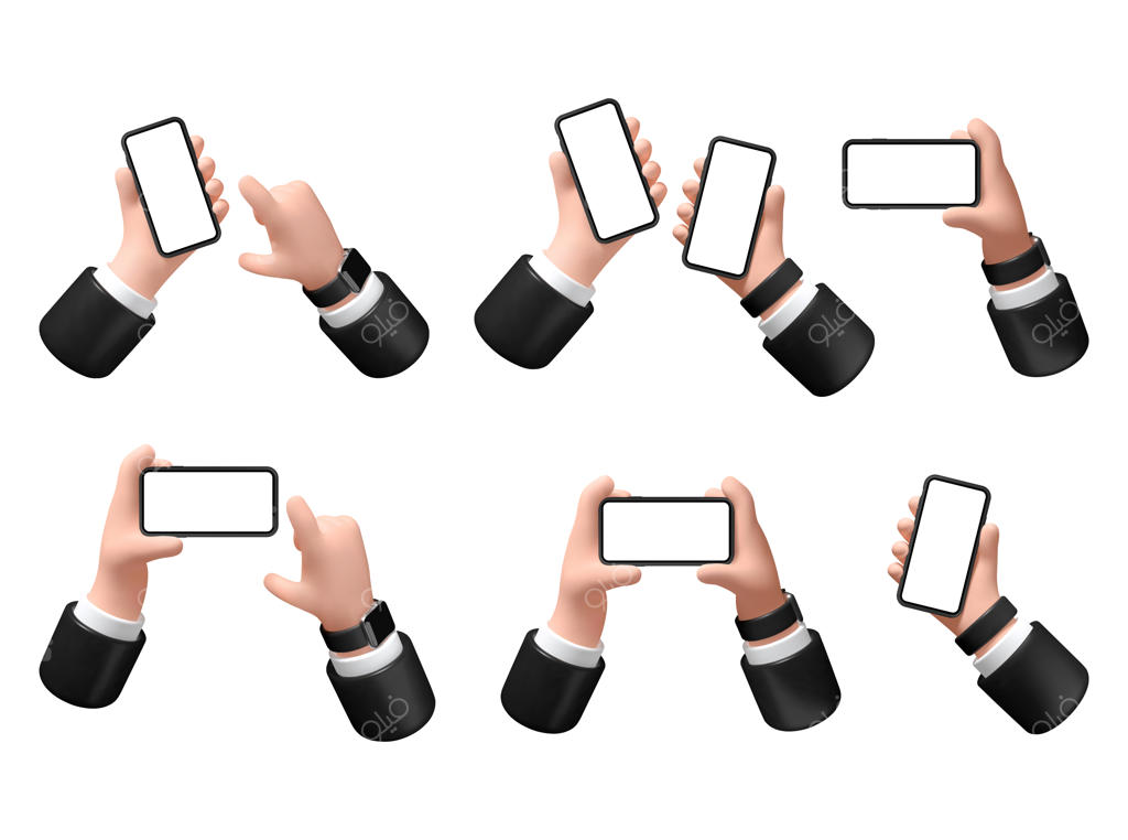 تصویر وکتور: دست مرد تاجر با گوشی هوشمند و صفحه خالی روی زمینه سفید