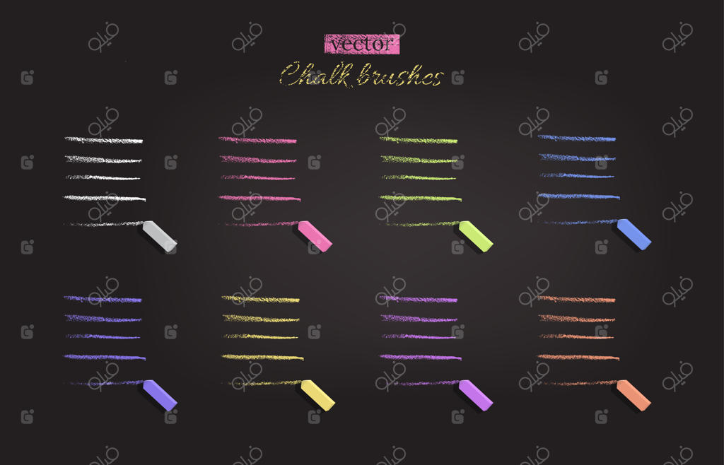 گچ‌های رنگی مختلف روی تخته‌سیاه.