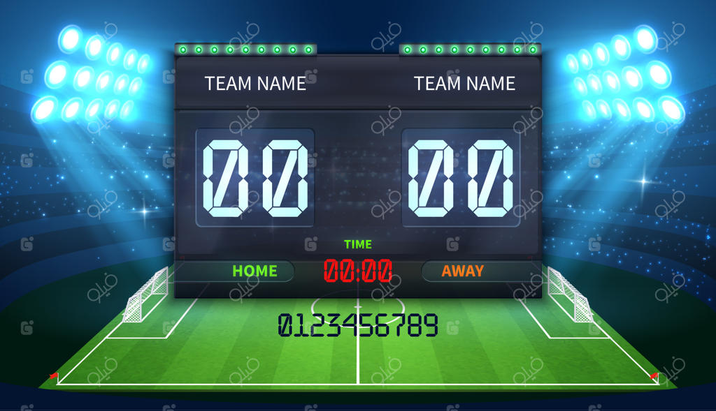 تابلوی امتیازات الکترونیکی ورزشگاه با نمایش زمان و نتیجه مسابقه فوتبال