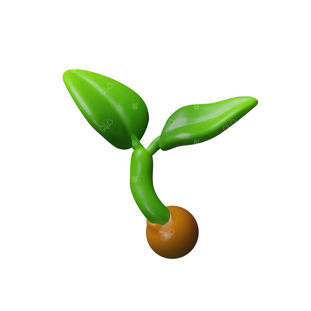 جوانه سه‌بعدی سبز: تصویری از رشد گیاه در سه‌بعد. نشانه زندگی پایدار. نماد محیط زیست. عنصری از باغبانی طبیعی و ارگانیک. درخت جوان از بذر. بازیافت جهانی و دوستدار محیط زیست