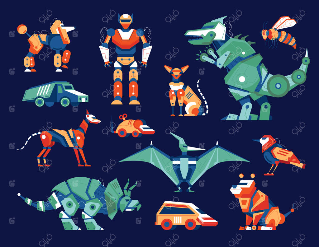 مجموعه ربات‌های اسباب‌بازی رنگارنگ