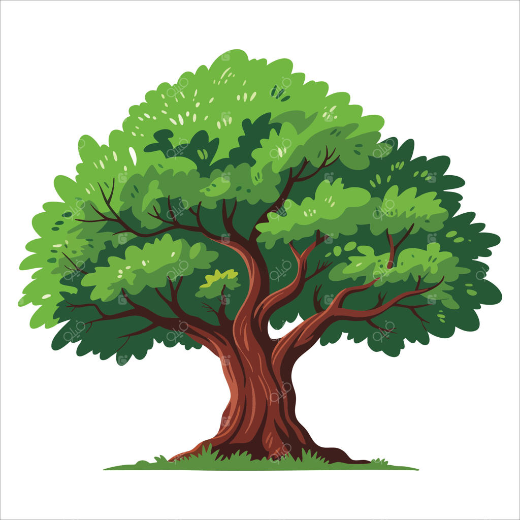 منظره کارتون طبیعت با درختی تنها به سبک کودکان، مناسب برای تصویرسازی‌های شاد طبیعت، تصاویر آموزشی و صحنه‌های بیرونی