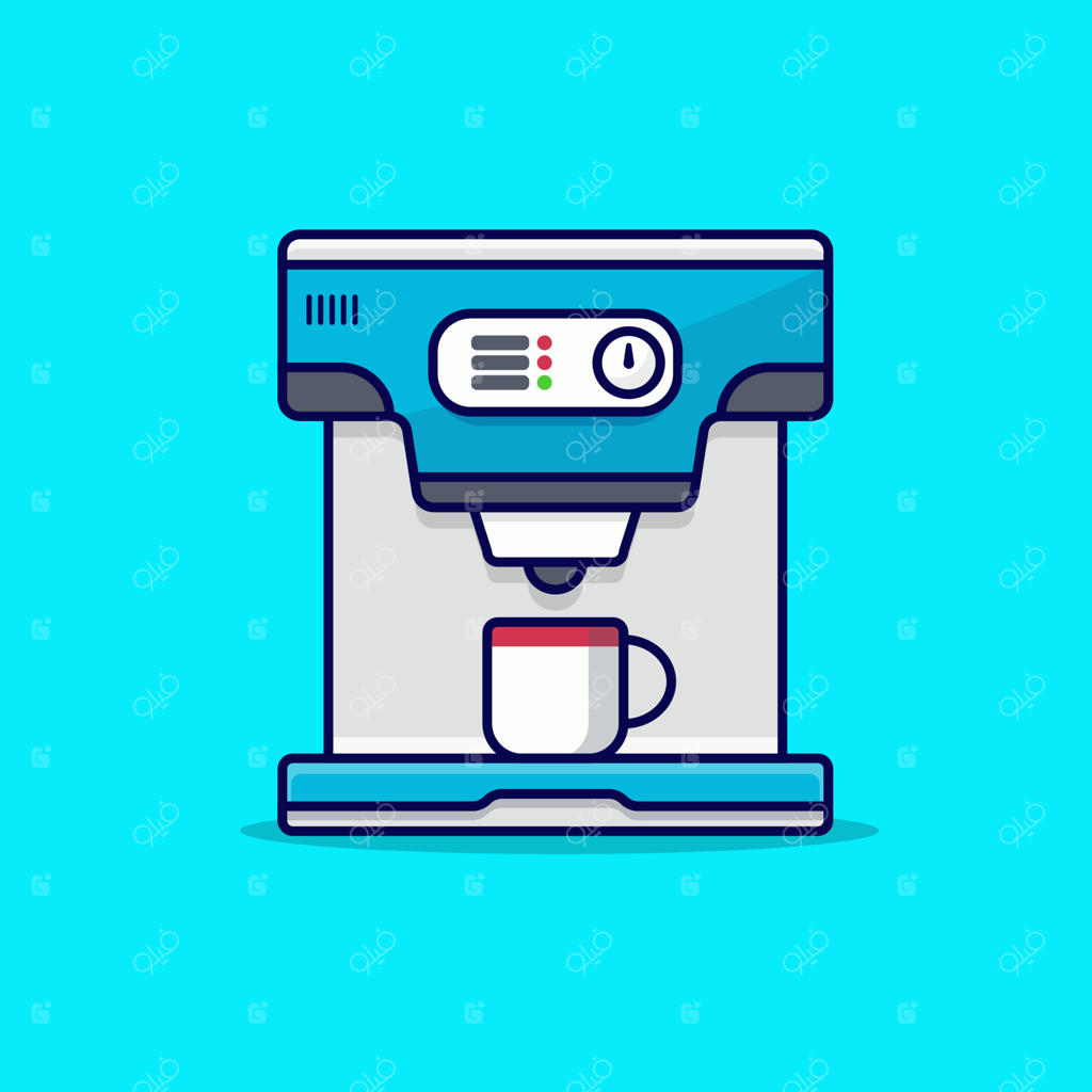 دستگاه قهوه‌ساز استیل در پس‌زمینه آبی