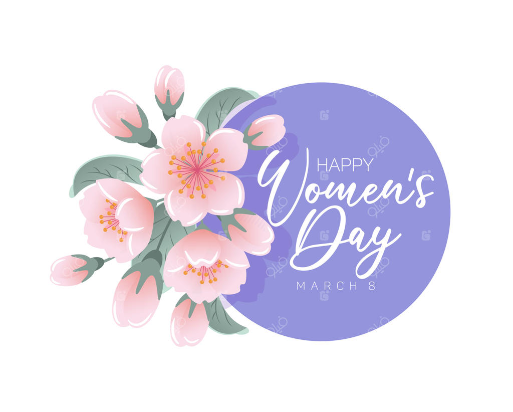 تصویرسازی ویژه‌ی روز جهانی زن با شکوفه‌های ظریف و تمام‌شکفته‌ی گیلاس به نماد زیبایی و استقامت. طرحی سرشار از گرما و شادی، مناسب برای بنر جشن.