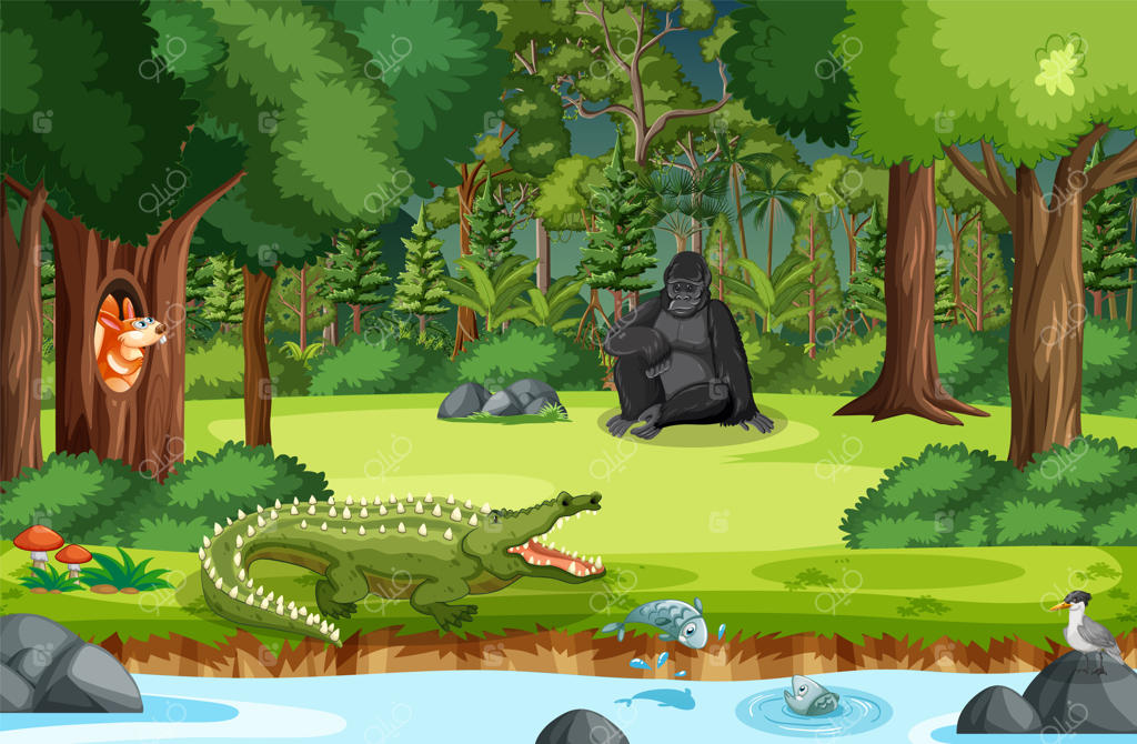 صحنه جنگلی با حیوانات وحشی