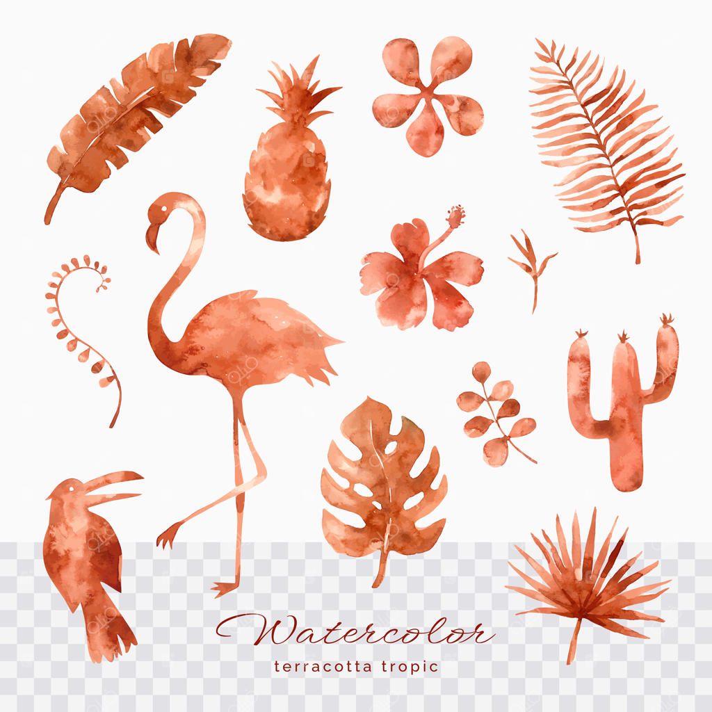 مجموعه آبرنگی استوایی با طرح‌های دست‌ساز بر روی سفال