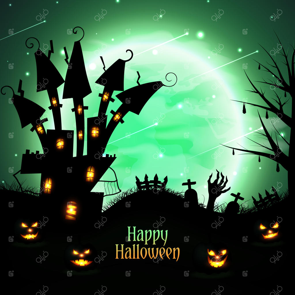 طراحی پس‌زمینه هالووین با تصویر خانه در سایه