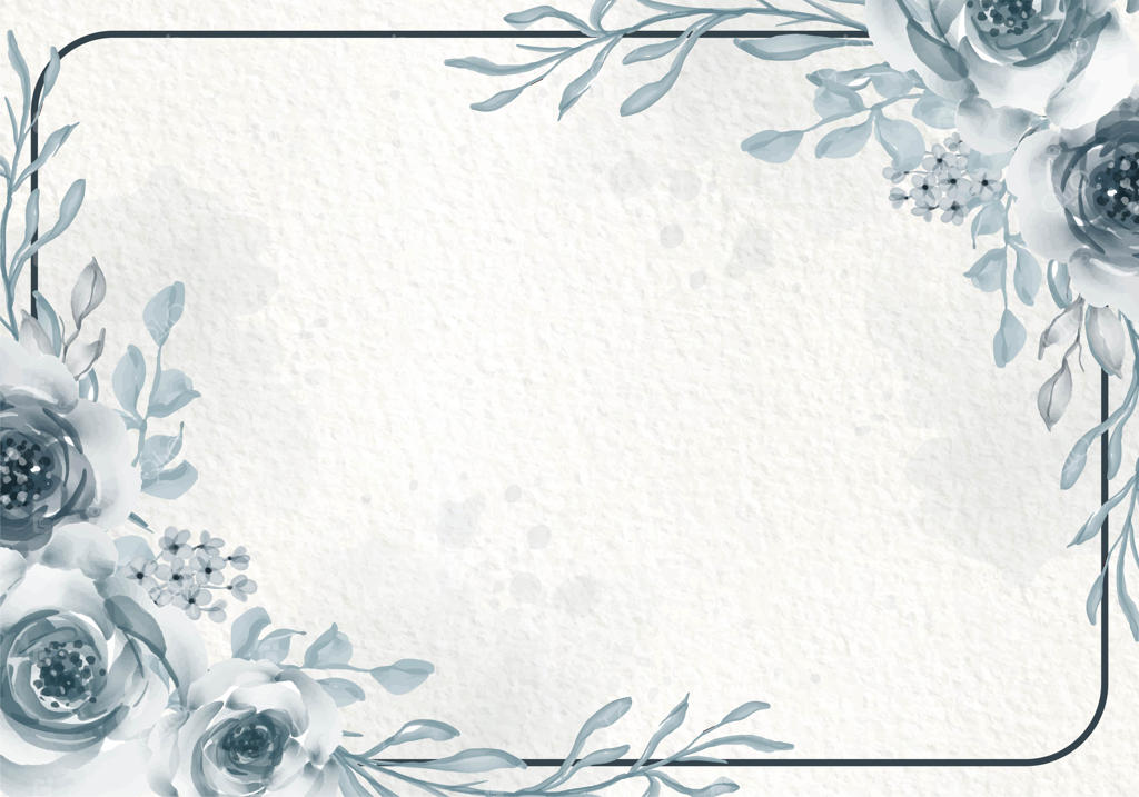 کارت گیاهی با گل‌های وحشی، برگ‌ها و قاب به رنگ سبز مایه‌های آبی