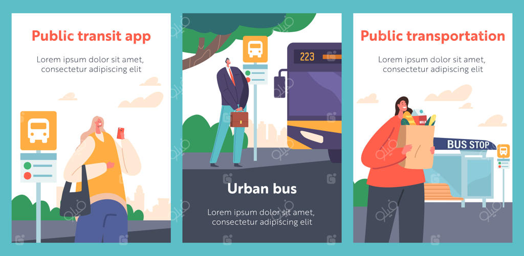 شخصیت‌های کارتونی در ایستگاه اتوبوس در حال انتظار برای حمل و نقل شهری