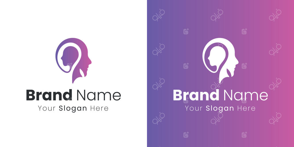 طراحی لوگو با طرح انتزاعی سیلوئت سر انسان و حباب فکر داخلی