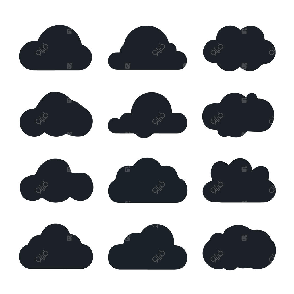 مجموعه‌ای از تصاویر متنوع ابرها روی پس‌زمینه سفید