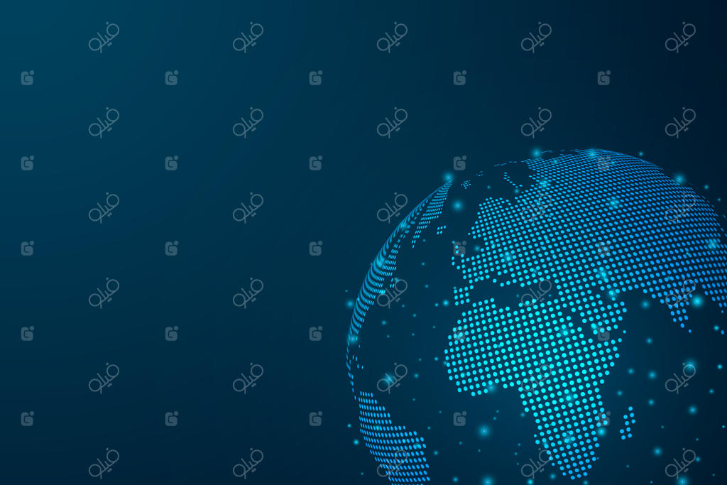 خط و نقطه انتزاعی با کره زمین: طراحی شبکه سه‌بعدی، مش چندضلعی و ساختار نقطه‌ای.