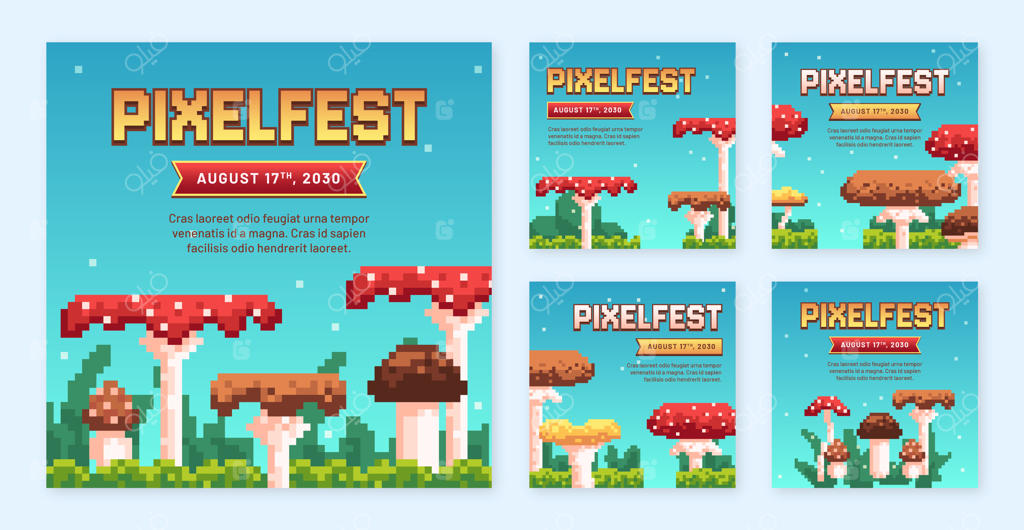 قالب پست اینستاگرام با طراحی پیکسلی