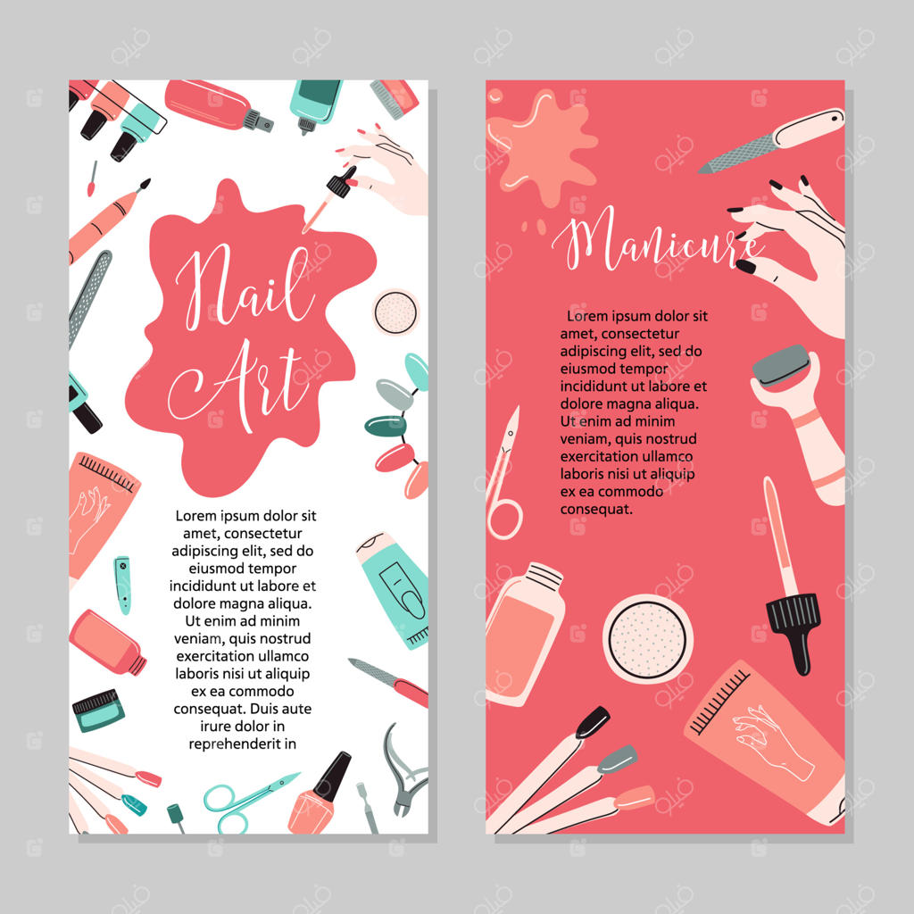 مفهوم مانیکور: استودیو و سالن زیبایی. عنوان سایت، بنر، کارت ویزیت، بروشور و تراکت. تصویرسازی کارتونی وکتور