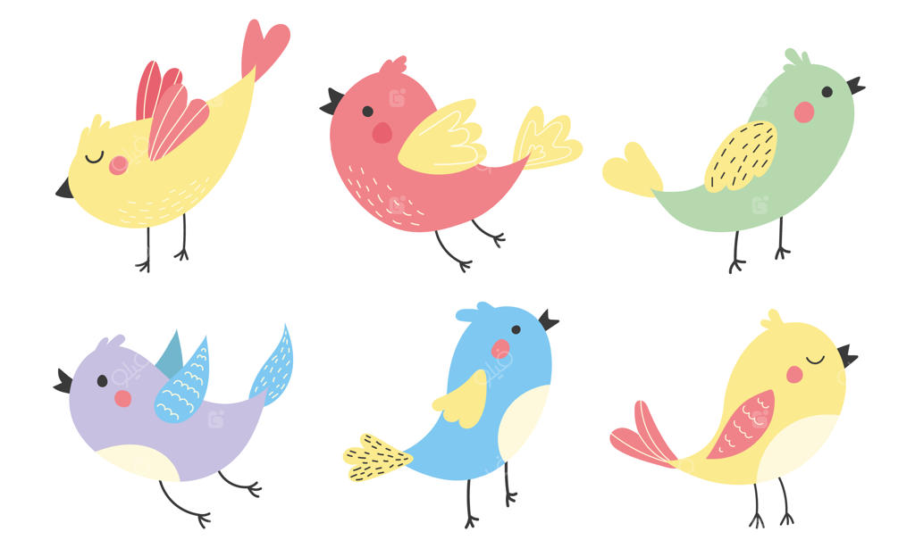 مجموعه‌ای از پرندگان رنگارنگ با رنگ‌های متنوع
