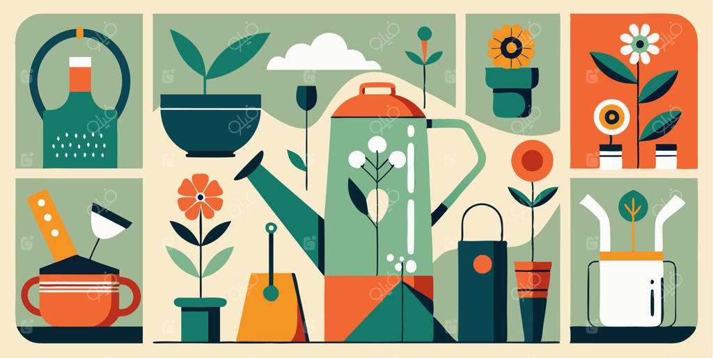 ابزار باغبانی و گیاهان با طراحی ساده