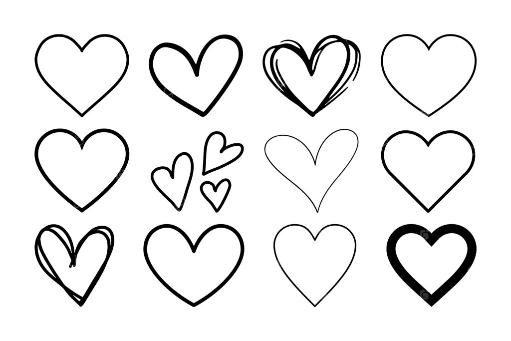 مجموعه قلب‌های خطی مشکی با طراحی دستی برای ولنتاین